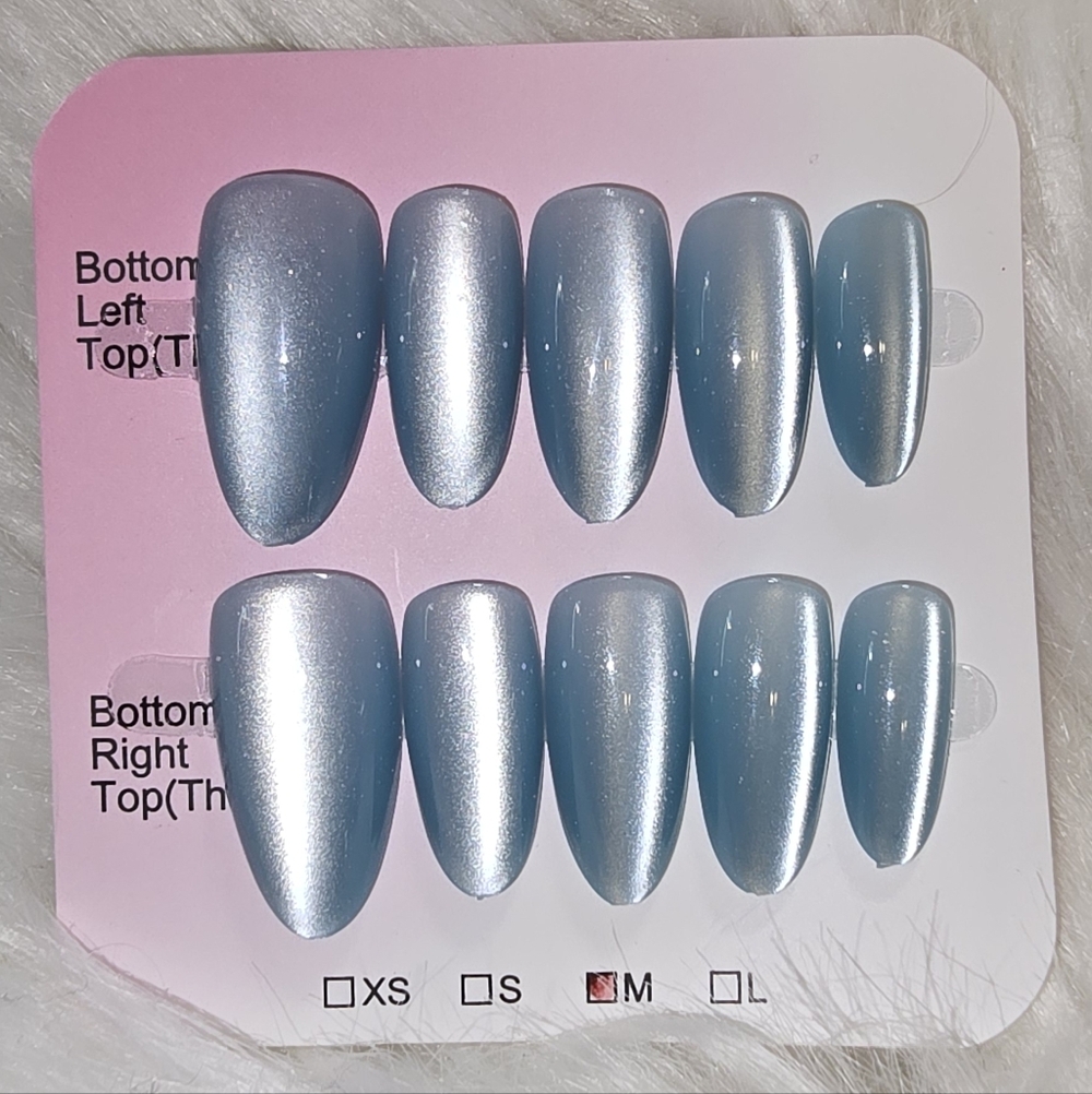 Shimmering Catseye Dusty Blue Press-On Nails